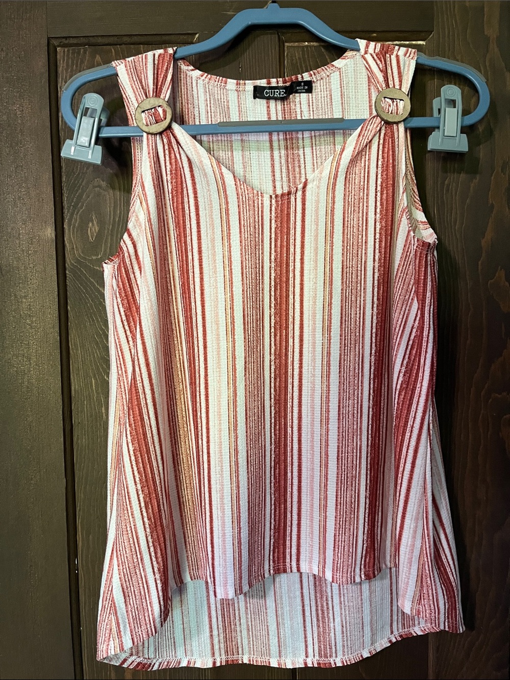 Cure Red & White Striped Tank with Decorative Ring Straps